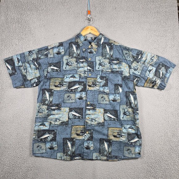 Field & Stream Shirt Mens Size XL Blue Vintage Marlin Sea Fish All Over Print - Picture 1 of 14